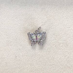 Peach Mimosa Crystal Butterfly Charm-Silver Tone Pastel Enamel Butterfly Pendant